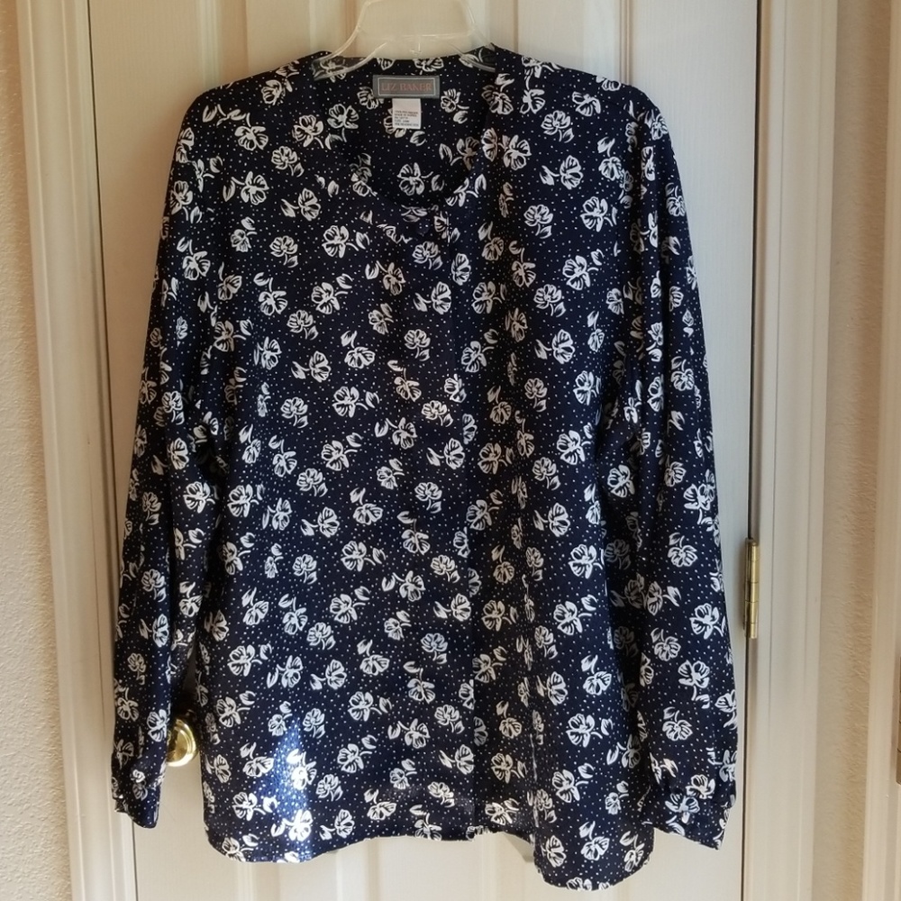 NWOT LIZ BAKER NAVY BLUE & WHITE PRINT SZ 20W